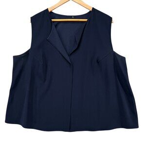 RTW Charleston Blouse Womens Navy Blue Sleeveless V Neck Size XL